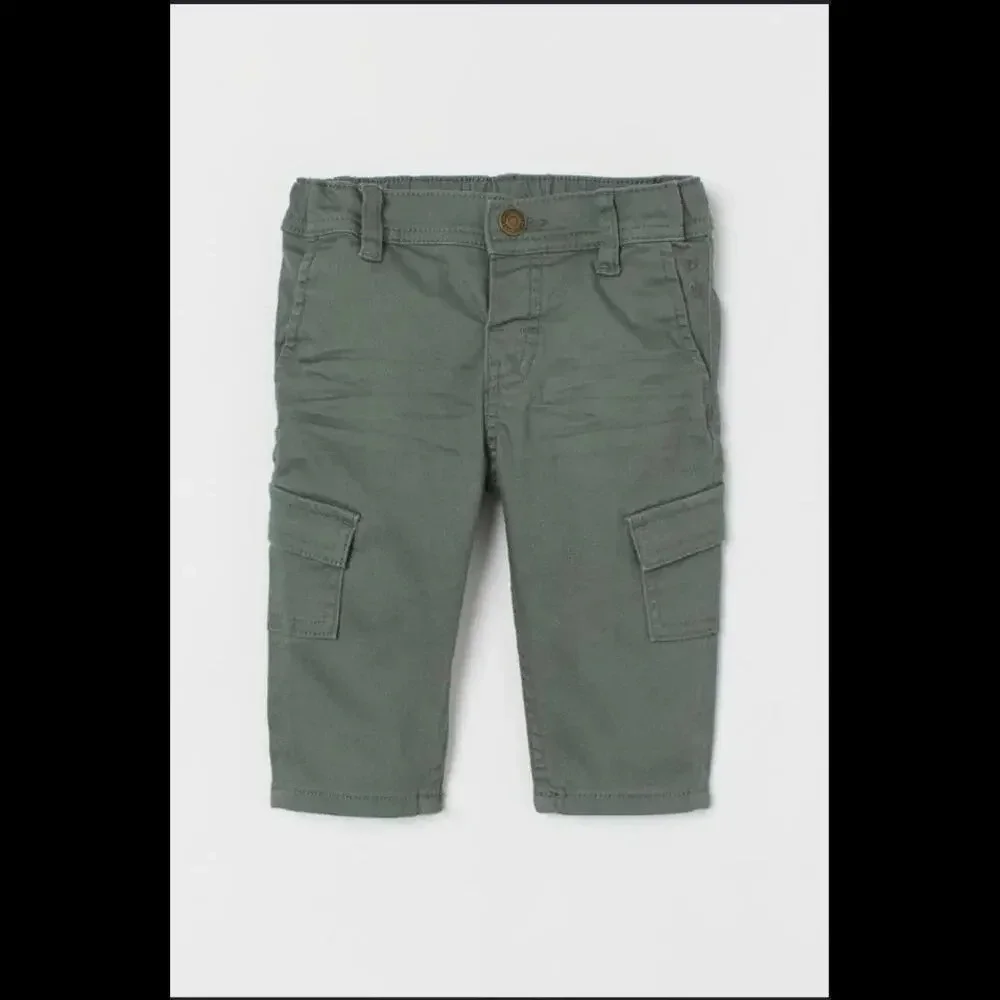 NWOT H&M Twill Trousers with Braces - Long - Khaki Green - Size 9M